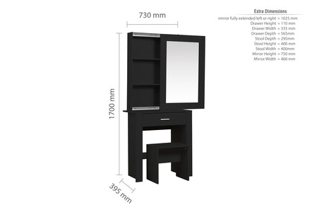 1 Drawer Sliding Mirror Dressing Table Black