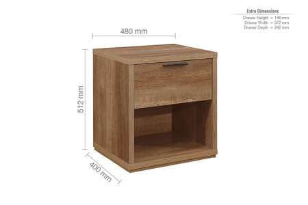 1 Drawer Bedside Rustic Oak