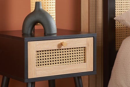 1 DRAWER RATTAN BEDSIDE BLACK